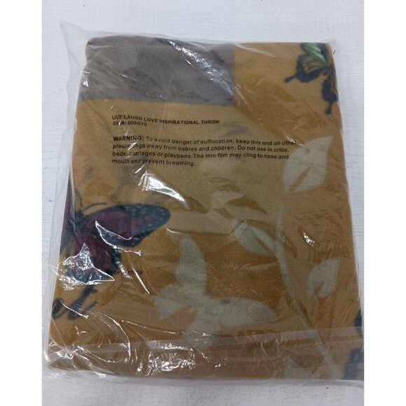 Vintage Live Love Laughs Inspirational Throw Butterfly Print Brown Purple Fleece - Picture 1 of 4